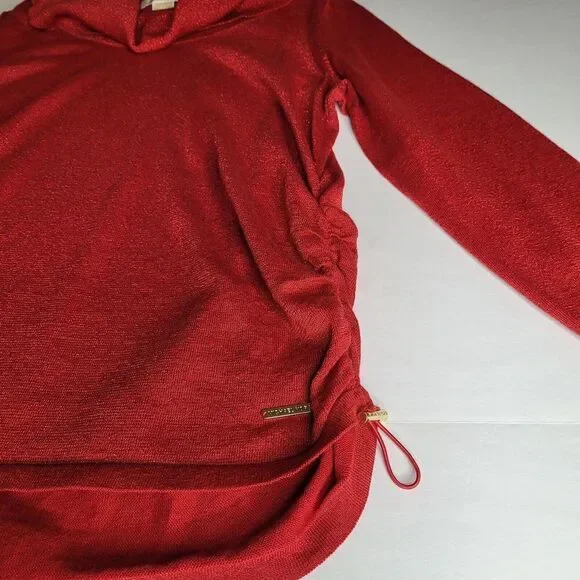 Michael Kors Sweater Women's Red Metallic Ruche Sides Cowl Neck Pullover Sz 2X - Picture 6 of 12